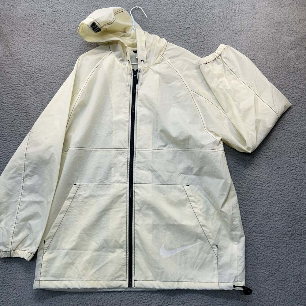 VTG Nike Rain Jacket Mens Large Full Zip Y2k Spellout Ivory White NIKE Hooded